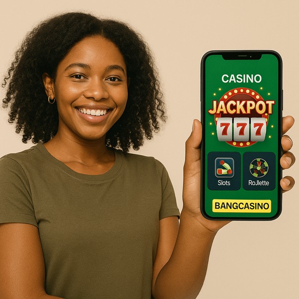 A girl holding the phone, her hands written casino jackpots