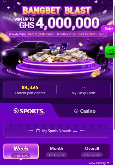 Bangbet interface that shows the prize